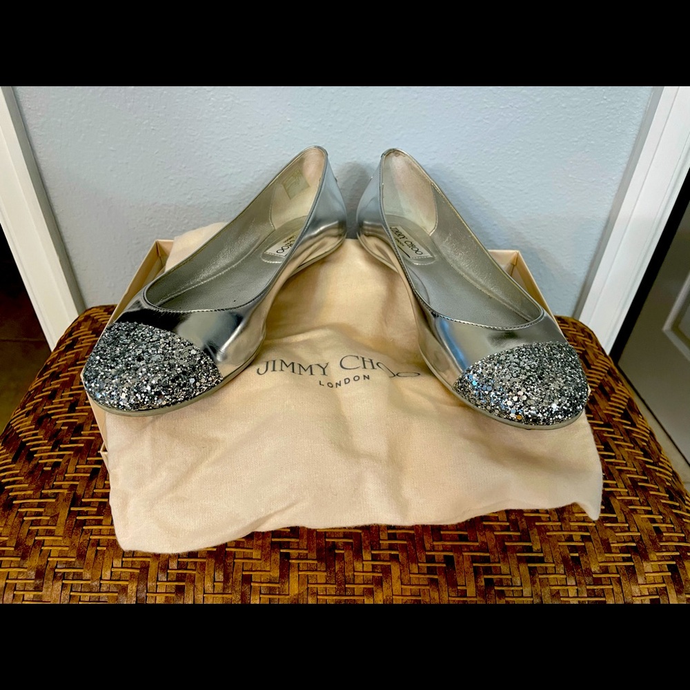 Jimmy Choo silver glitter WHIRL flats
